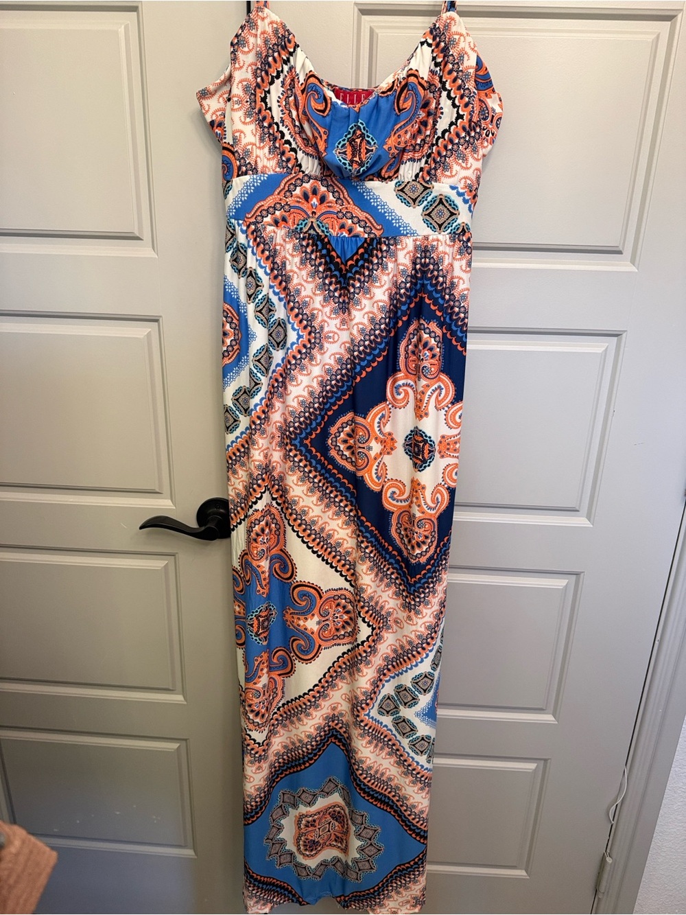 Elle Paisley Print Maxi Dress in Blue, Orange & White